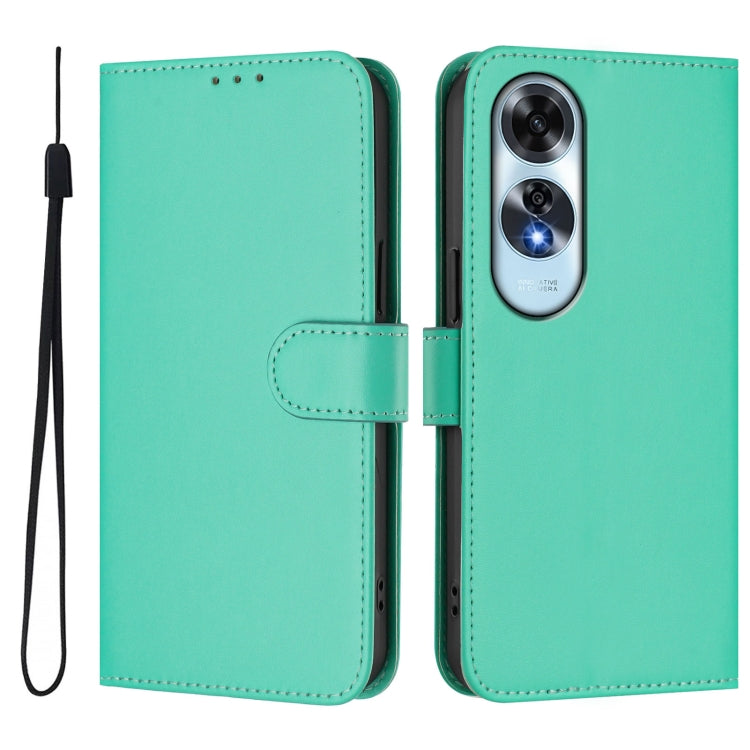 For OPPO A60 4G Global Skin Feel Solid Color Leather Phone Case with Lanyard