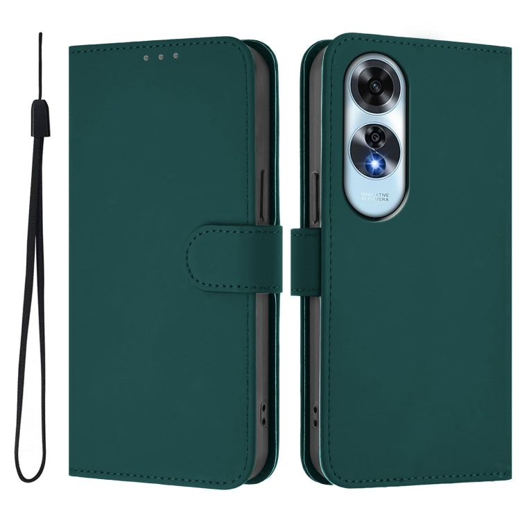 For OPPO A60 4G Global Skin Feel Solid Color Leather Phone Case with Lanyard