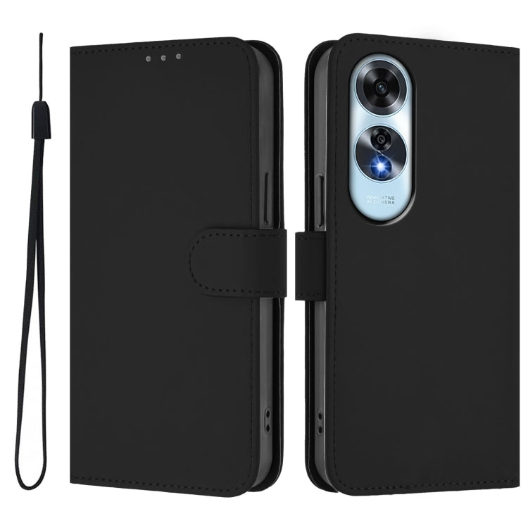 For OPPO A60 4G Global Skin Feel Solid Color Leather Phone Case with Lanyard