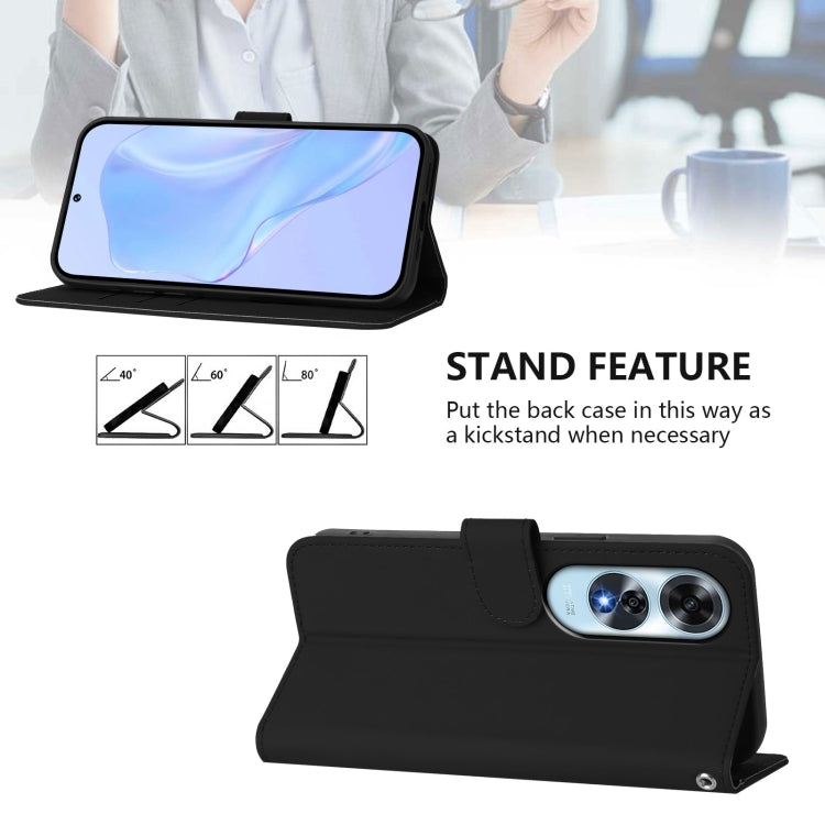For OPPO A60 4G Global Skin Feel Solid Color Leather Phone Case with Lanyard