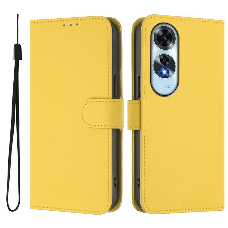 For OPPO A60 4G Global Skin Feel Solid Color Leather Phone Case with Lanyard