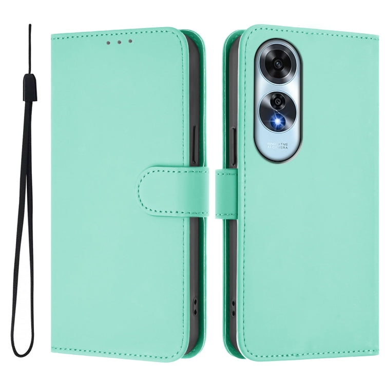 For OPPO A60 4G Global Skin Feel Solid Color Leather Phone Case with Lanyard