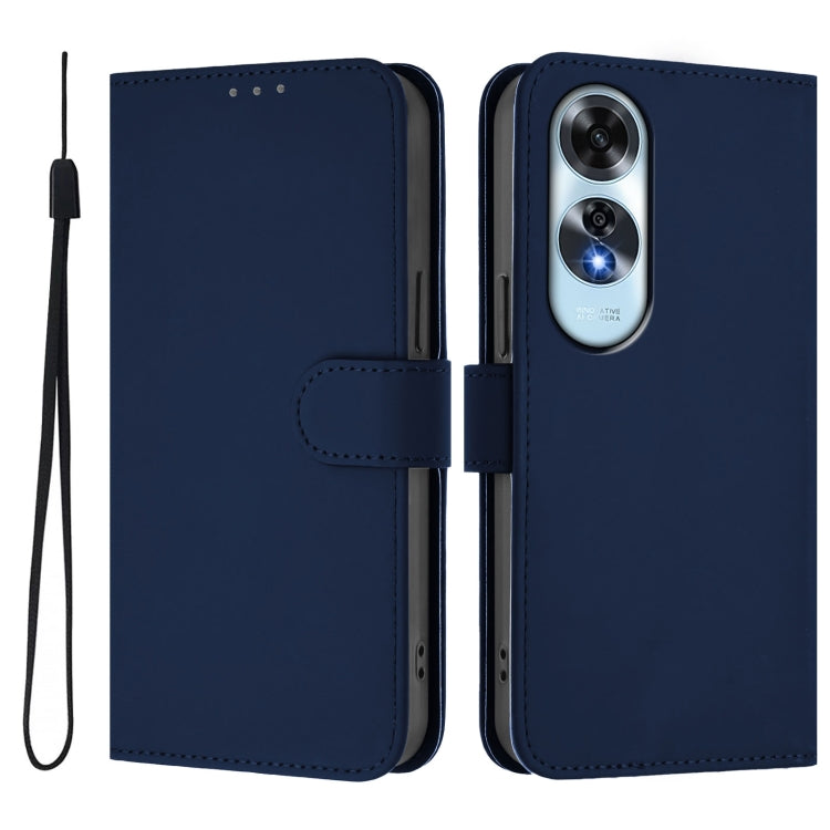 For OPPO A60 4G Global Skin Feel Solid Color Leather Phone Case with Lanyard