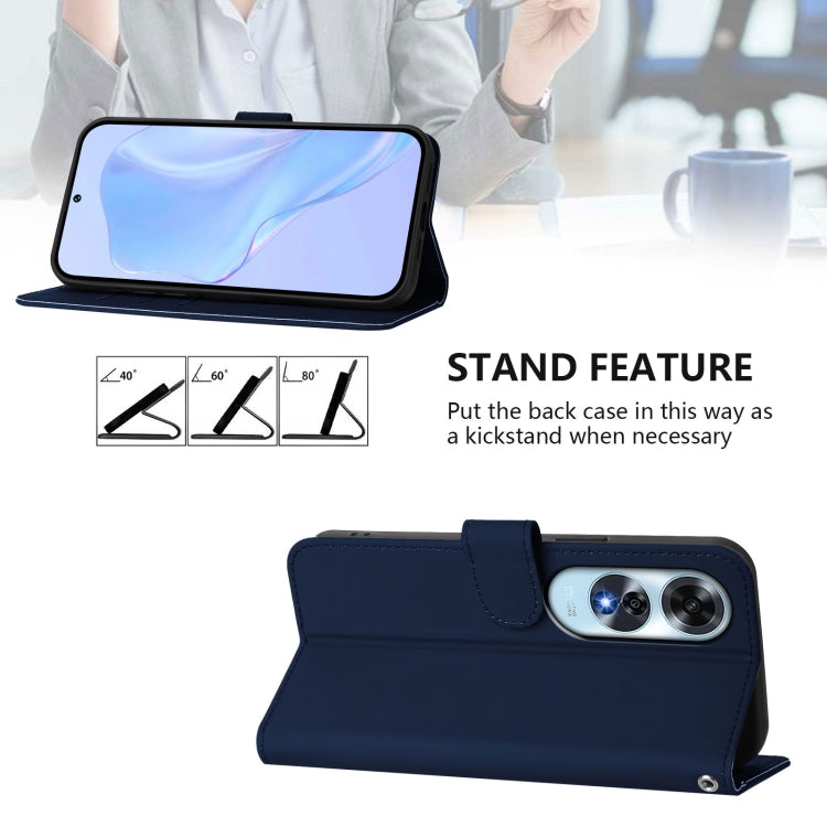 For OPPO A60 4G Global Skin Feel Solid Color Leather Phone Case with Lanyard