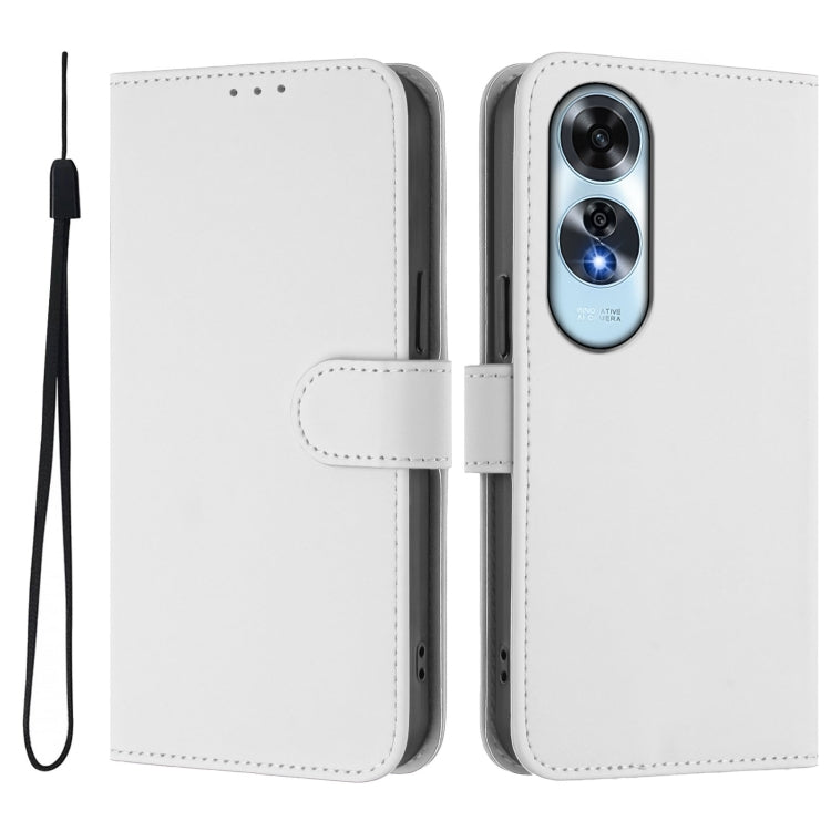 For OPPO A60 4G Global Skin Feel Solid Color Leather Phone Case with Lanyard