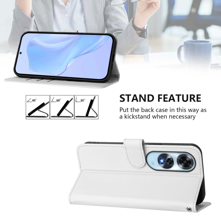 For OPPO A60 4G Global Skin Feel Solid Color Leather Phone Case with Lanyard