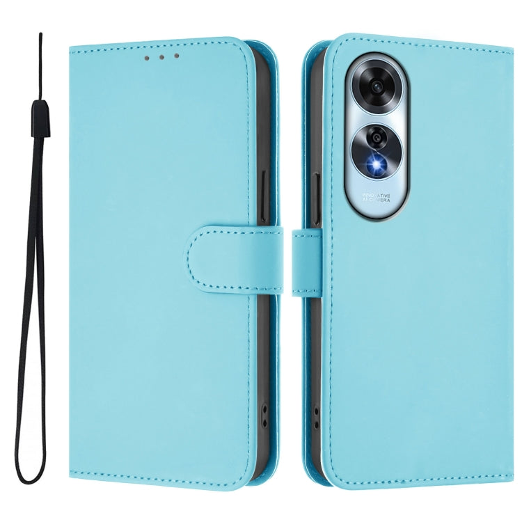For OPPO A60 4G Global Skin Feel Solid Color Leather Phone Case with Lanyard
