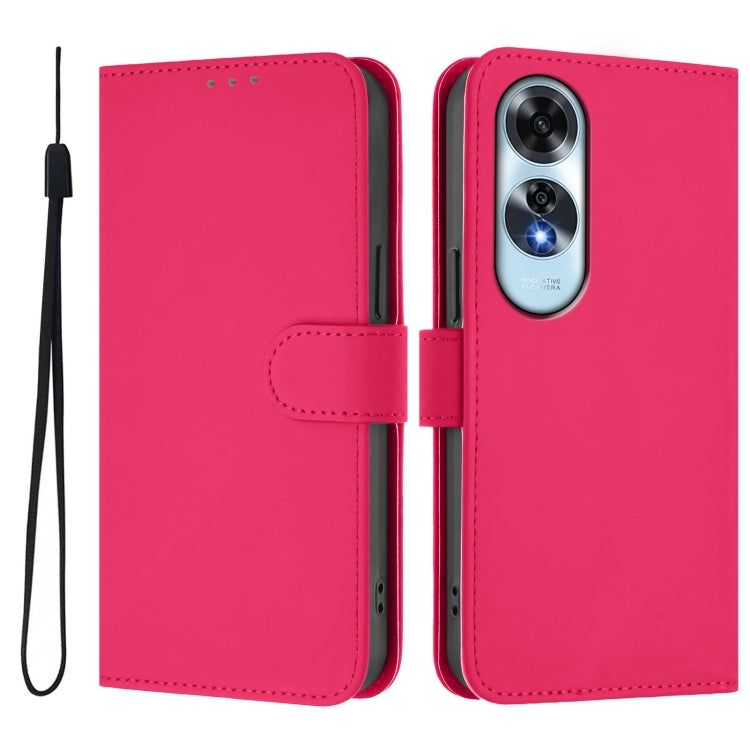 For OPPO A60 4G Global Skin Feel Solid Color Leather Phone Case with Lanyard