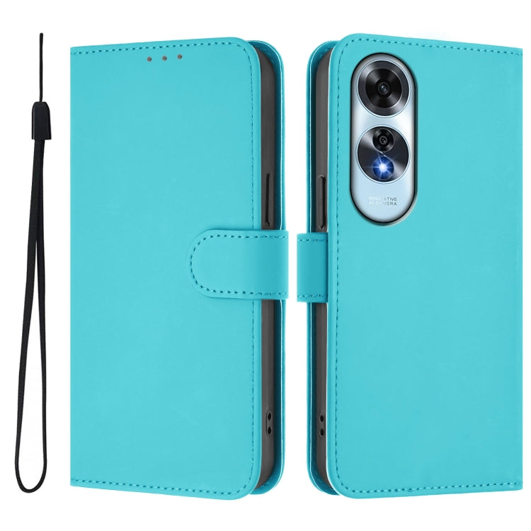 For OPPO A60 4G Global Skin Feel Solid Color Leather Phone Case with Lanyard