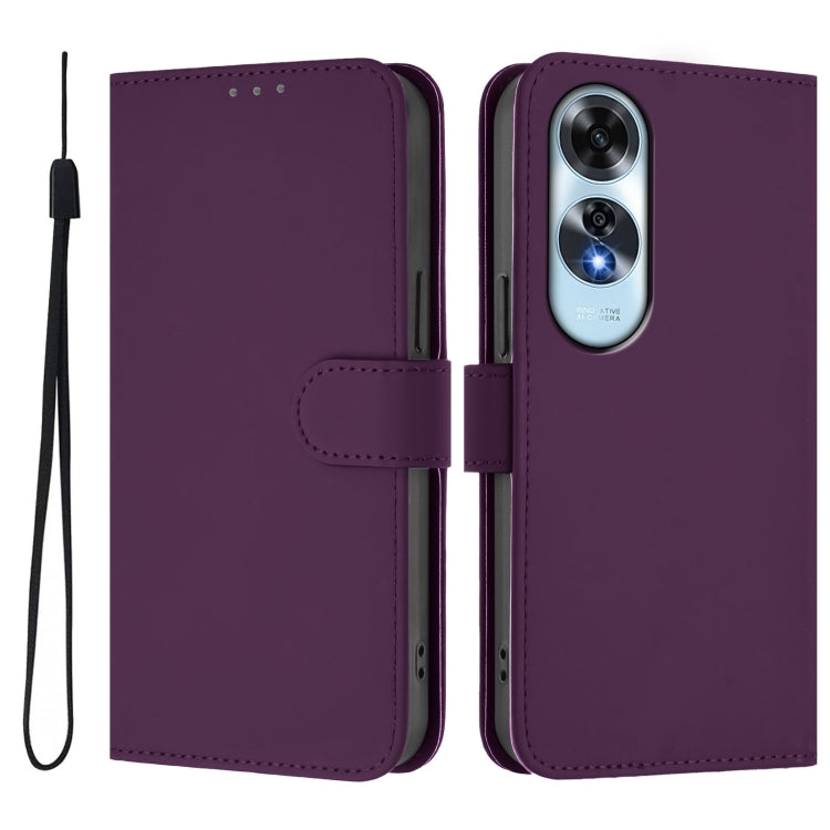 For OPPO A60 4G Global Skin Feel Solid Color Leather Phone Case with Lanyard