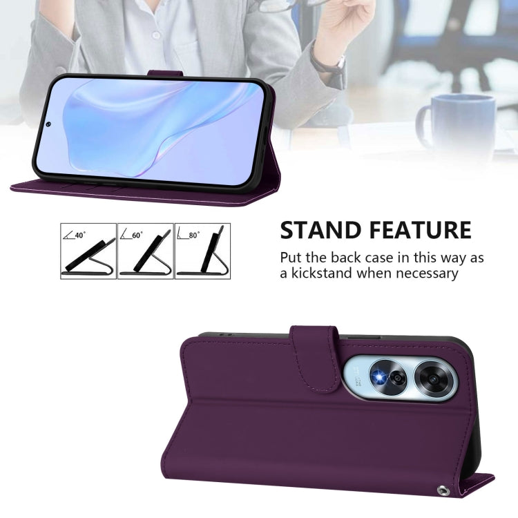 For OPPO A60 4G Global Skin Feel Solid Color Leather Phone Case with Lanyard