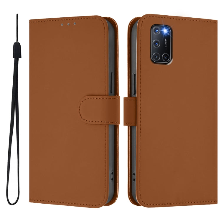 For OPPO A72 / A52 / A92 4G Skin Feel Solid Color Leather Phone Case with Lanyard
