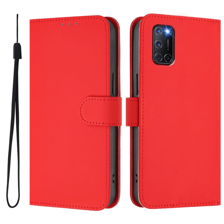 For OPPO A72 / A52 / A92 4G Skin Feel Solid Color Leather Phone Case with Lanyard