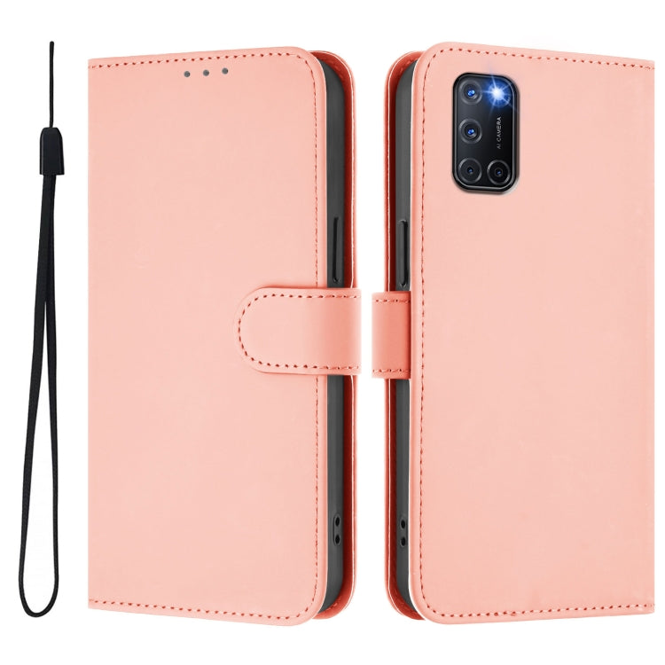 For OPPO A72 / A52 / A92 4G Skin Feel Solid Color Leather Phone Case with Lanyard