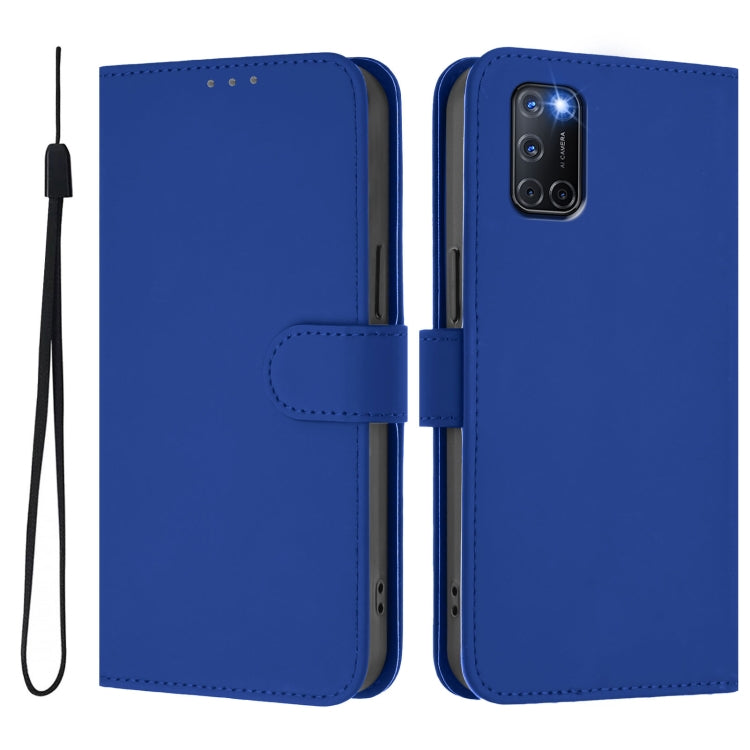 For OPPO A72 / A52 / A92 4G Skin Feel Solid Color Leather Phone Case with Lanyard