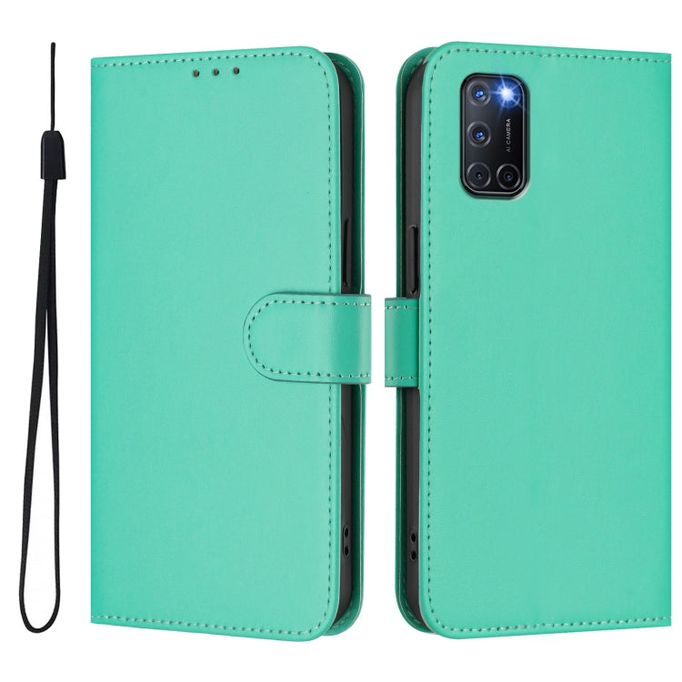 For OPPO A72 / A52 / A92 4G Skin Feel Solid Color Leather Phone Case with Lanyard