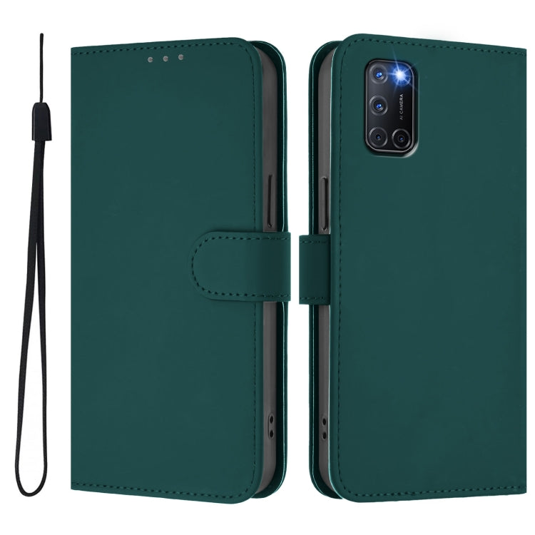 For OPPO A72 / A52 / A92 4G Skin Feel Solid Color Leather Phone Case with Lanyard