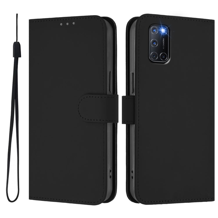 For OPPO A72 / A52 / A92 4G Skin Feel Solid Color Leather Phone Case with Lanyard