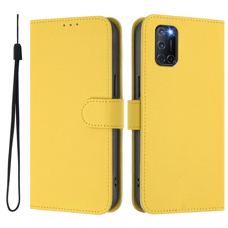 For OPPO A72 / A52 / A92 4G Skin Feel Solid Color Leather Phone Case with Lanyard