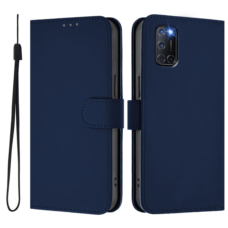 For OPPO A72 / A52 / A92 4G Skin Feel Solid Color Leather Phone Case with Lanyard