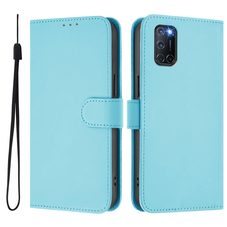 For OPPO A72 / A52 / A92 4G Skin Feel Solid Color Leather Phone Case with Lanyard