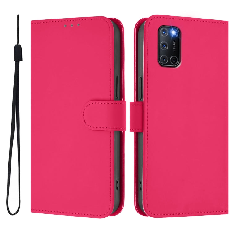 For OPPO A72 / A52 / A92 4G Skin Feel Solid Color Leather Phone Case with Lanyard