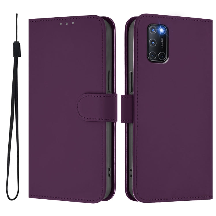 For OPPO A72 / A52 / A92 4G Skin Feel Solid Color Leather Phone Case with Lanyard