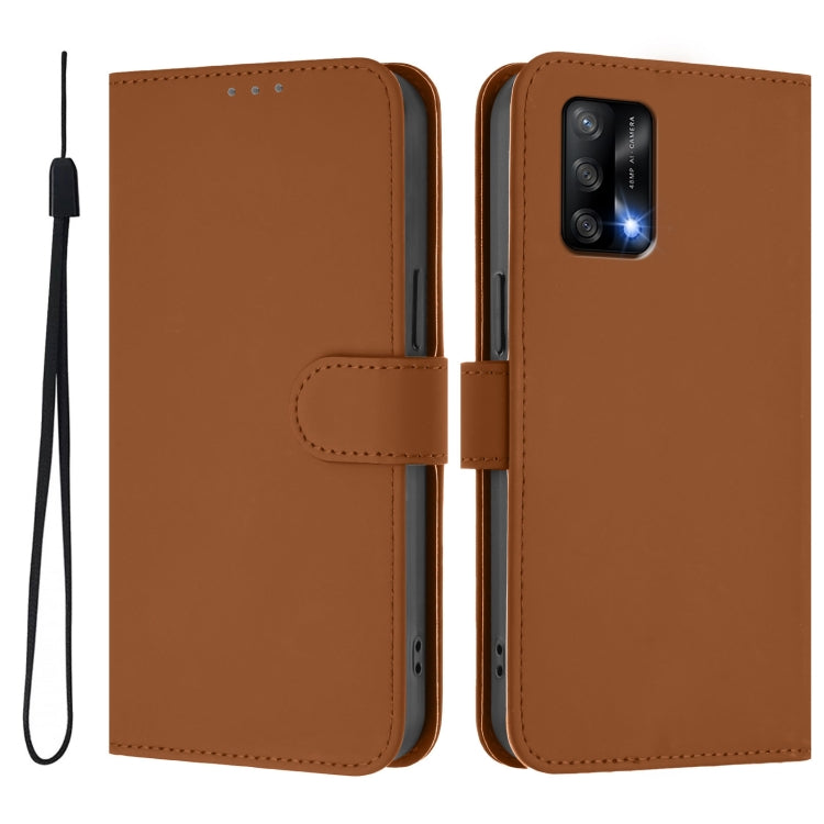 For OPPO A74 4G / F19 / F19s Skin Feel Solid Color Leather Phone Case with Lanyard