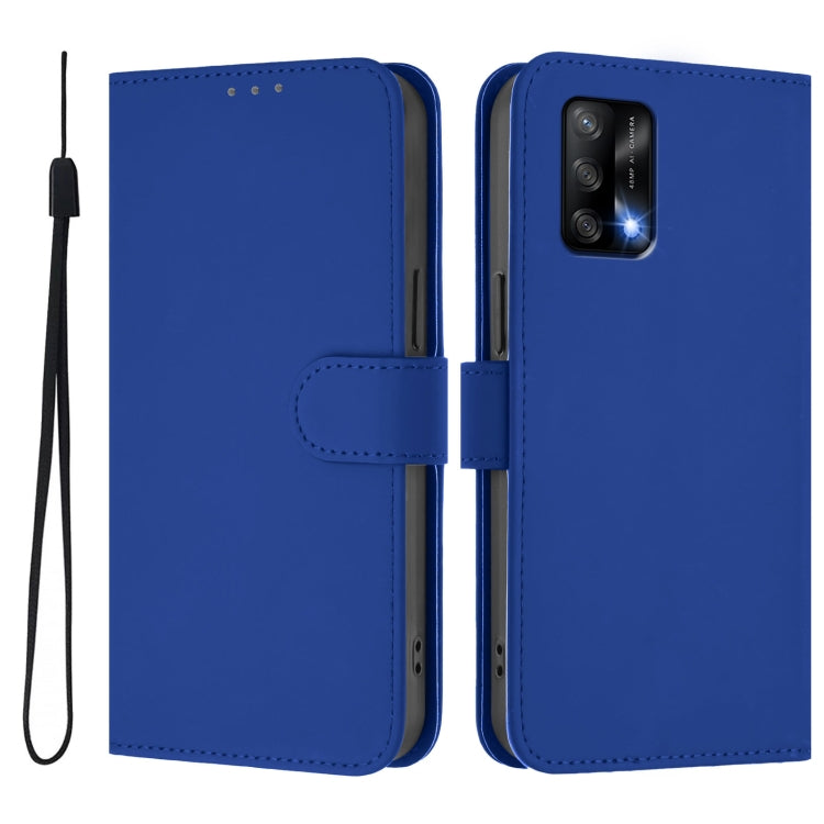 For OPPO A74 4G / F19 / F19s Skin Feel Solid Color Leather Phone Case with Lanyard