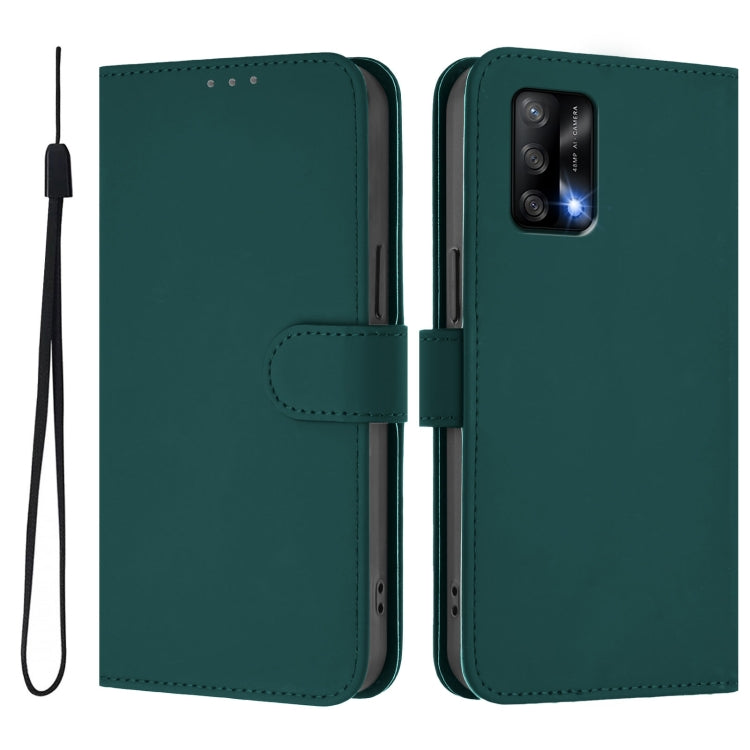 For OPPO A74 4G / F19 / F19s Skin Feel Solid Color Leather Phone Case with Lanyard