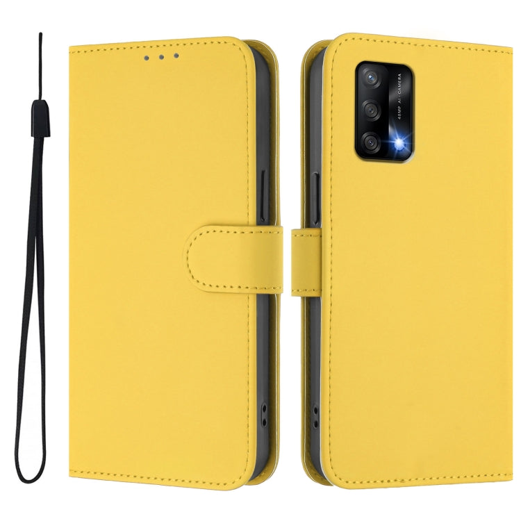 For OPPO A74 4G / F19 / F19s Skin Feel Solid Color Leather Phone Case with Lanyard