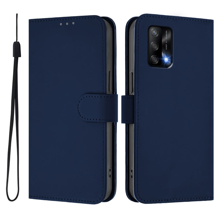 For OPPO A74 4G / F19 / F19s Skin Feel Solid Color Leather Phone Case with Lanyard