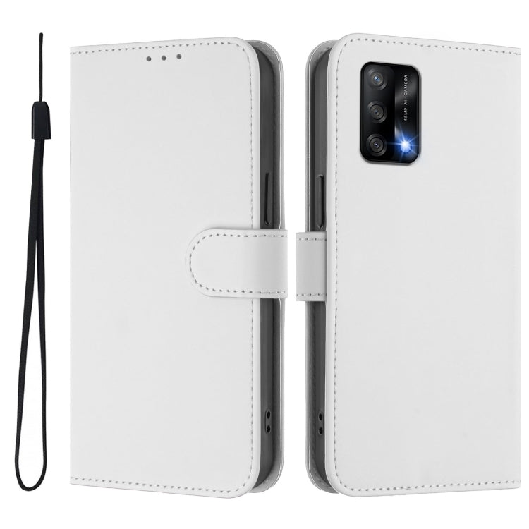 For OPPO A74 4G / F19 / F19s Skin Feel Solid Color Leather Phone Case with Lanyard