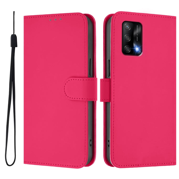 For OPPO A74 4G / F19 / F19s Skin Feel Solid Color Leather Phone Case with Lanyard