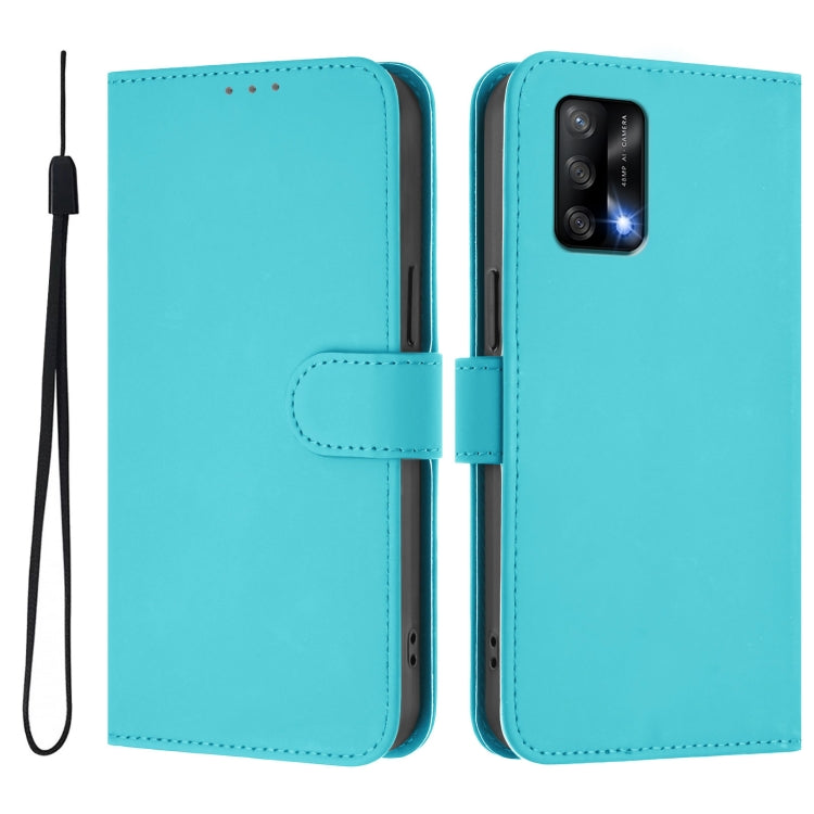 For OPPO A74 4G / F19 / F19s Skin Feel Solid Color Leather Phone Case with Lanyard