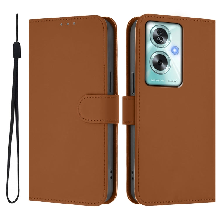 For OPPO A79 5G Global Skin Feel Solid Color Leather Phone Case with Lanyard
