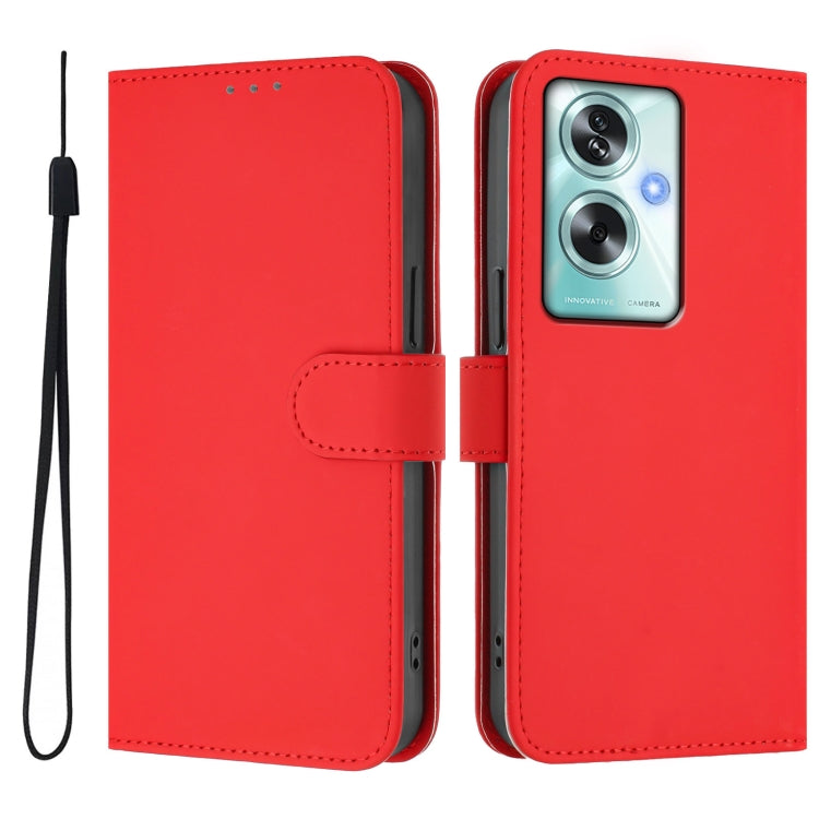 For OPPO A79 5G Global Skin Feel Solid Color Leather Phone Case with Lanyard