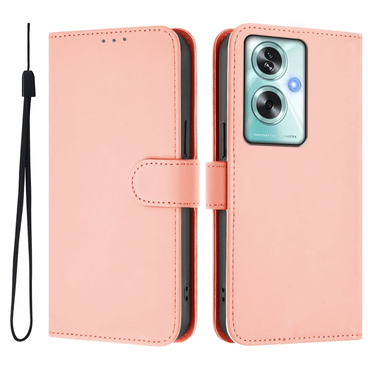 For OPPO A79 5G Global Skin Feel Solid Color Leather Phone Case with Lanyard