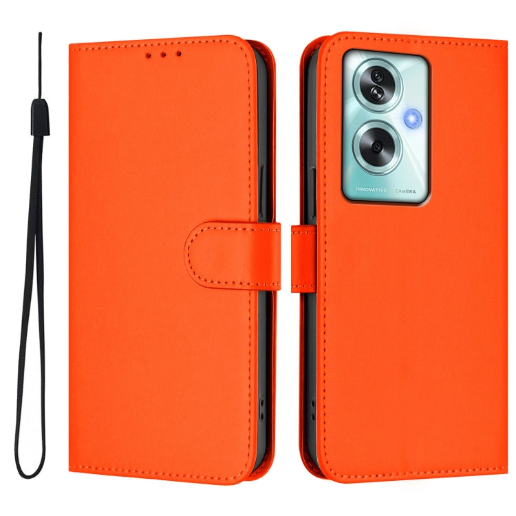 For OPPO A79 5G Global Skin Feel Solid Color Leather Phone Case with Lanyard