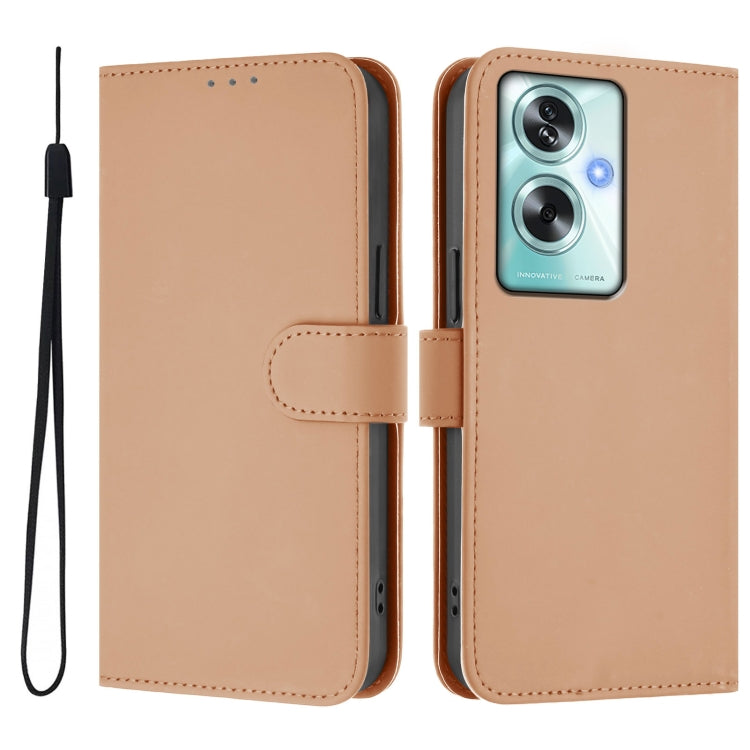 For OPPO A79 5G Global Skin Feel Solid Color Leather Phone Case with Lanyard