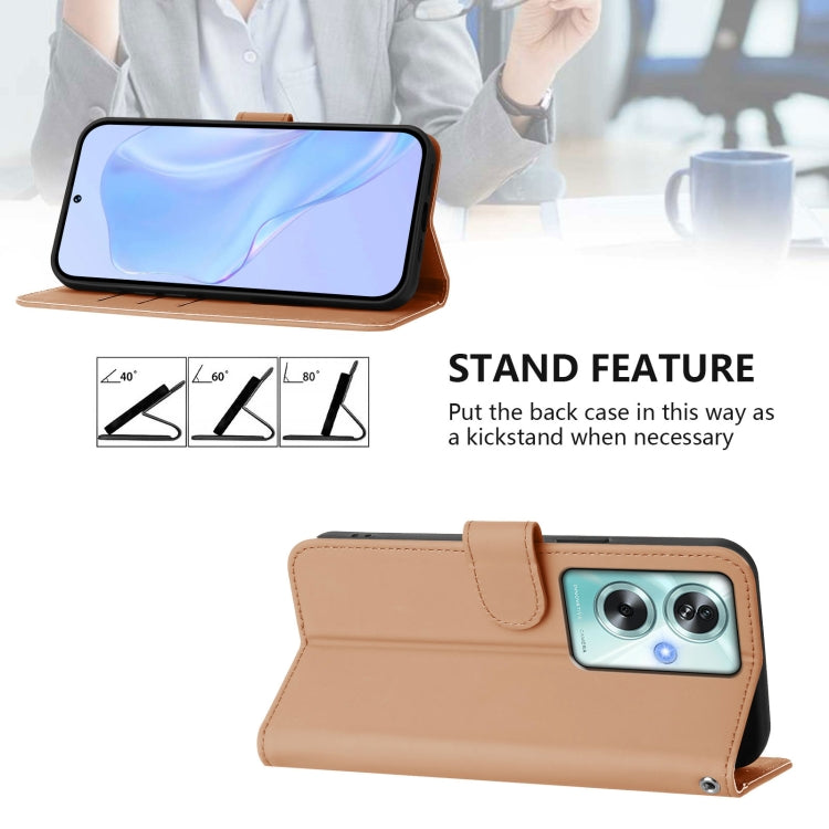 For OPPO A79 5G Global Skin Feel Solid Color Leather Phone Case with Lanyard