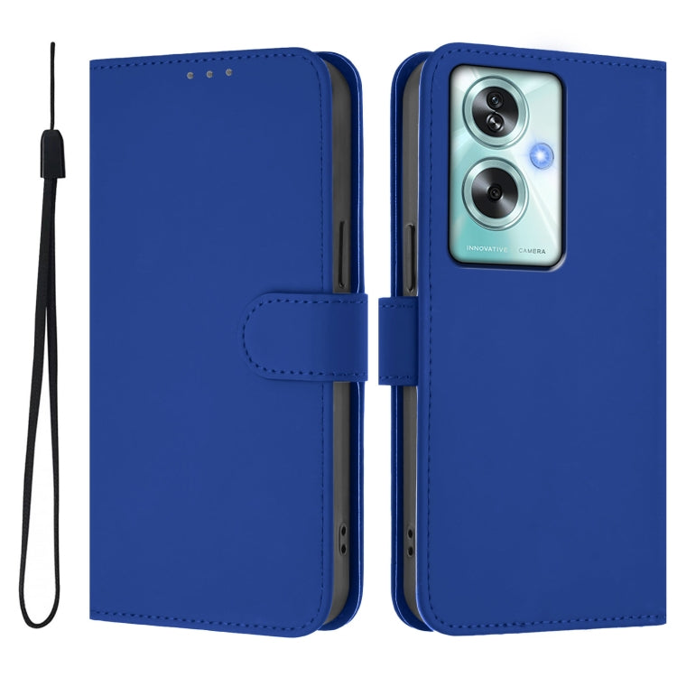 For OPPO A79 5G Global Skin Feel Solid Color Leather Phone Case with Lanyard