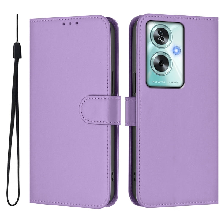 For OPPO A79 5G Global Skin Feel Solid Color Leather Phone Case with Lanyard