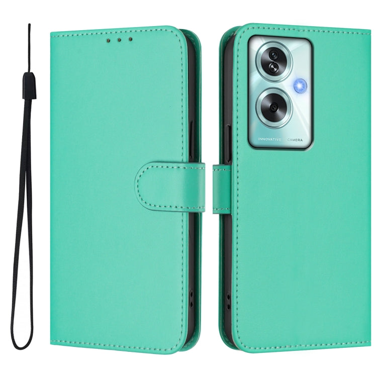 For OPPO A79 5G Global Skin Feel Solid Color Leather Phone Case with Lanyard