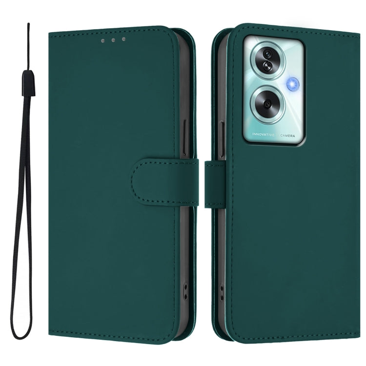 For OPPO A79 5G Global Skin Feel Solid Color Leather Phone Case with Lanyard
