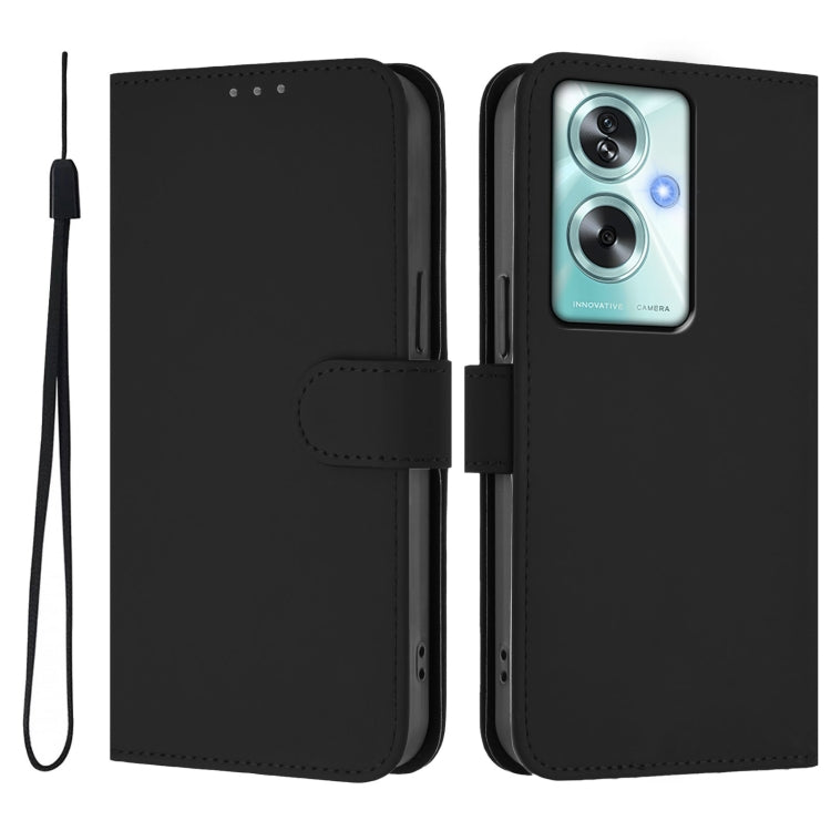 For OPPO A79 5G Global Skin Feel Solid Color Leather Phone Case with Lanyard