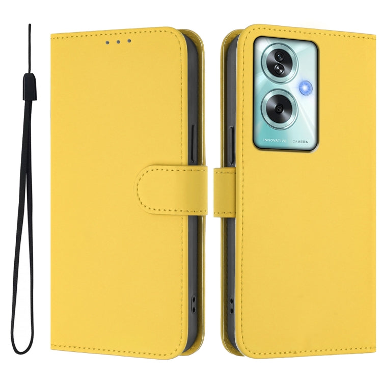 For OPPO A79 5G Global Skin Feel Solid Color Leather Phone Case with Lanyard