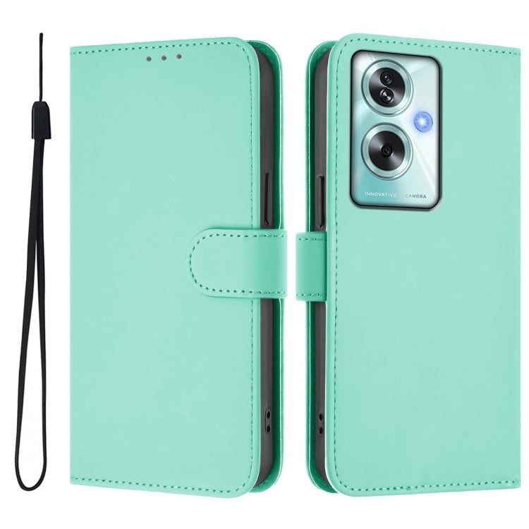 For OPPO A79 5G Global Skin Feel Solid Color Leather Phone Case with Lanyard