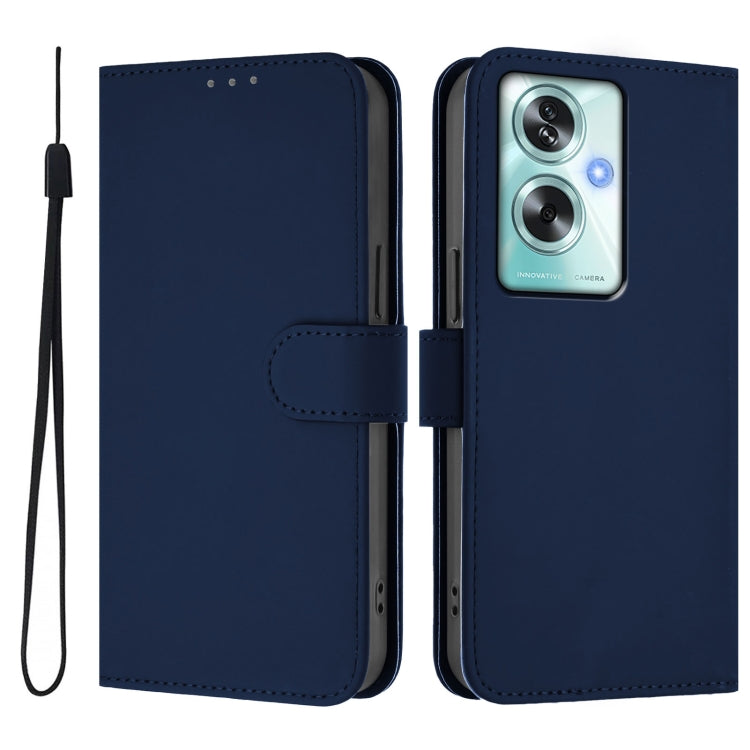 For OPPO A79 5G Global Skin Feel Solid Color Leather Phone Case with Lanyard