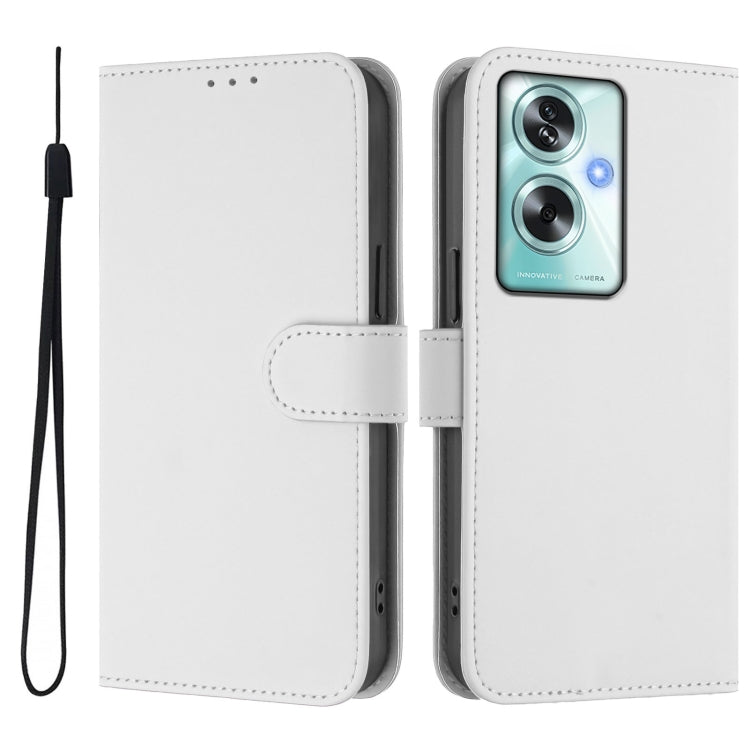 For OPPO A79 5G Global Skin Feel Solid Color Leather Phone Case with Lanyard
